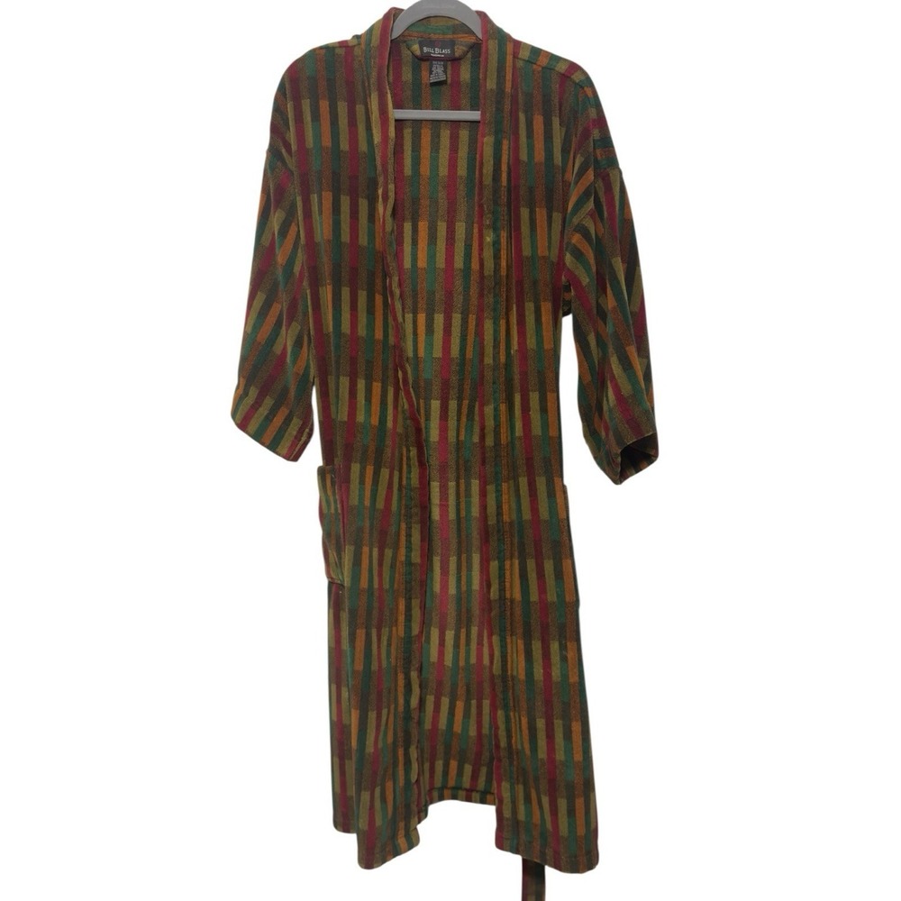 Vtg Bill Blass Robe Mens OS Boho Color Block Terry Plush Retro Multicolor Lounge